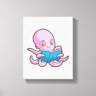 Octopus vid läsning i Bok Canvastryck