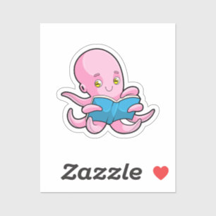 Octopus vid läsning i Bok Klistermärken