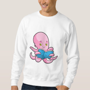 Octopus vid läsning i Bok Lång Ärmad Tröja