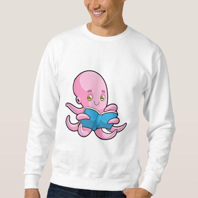 Octopus vid läsning i Bok Lång Ärmad Tröja (Framsida)