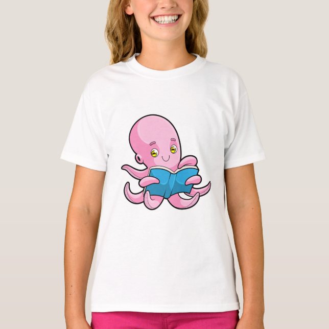 Octopus vid läsning i Bok T Shirt (Framsida)