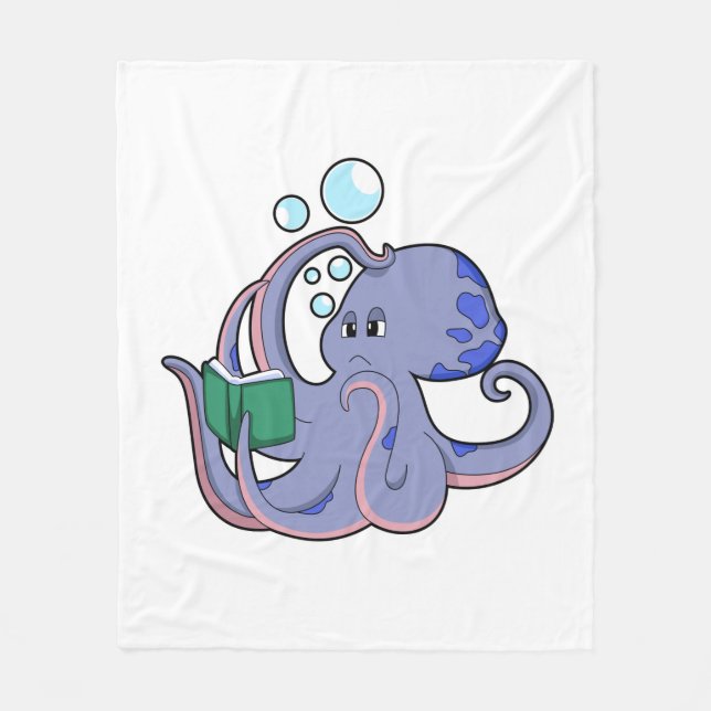 Octopus vid läsning med Bok Fleecefilt (Framsidan)