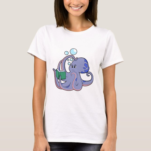 Octopus vid läsning med Bok T Shirt (Framsida)