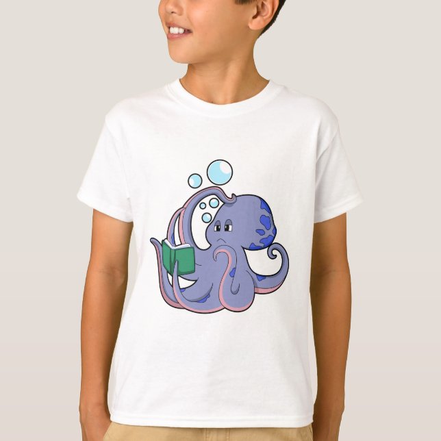 Octopus vid läsning med Bok T Shirt (Framsida)