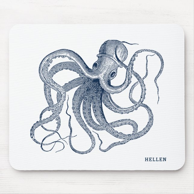 Octopus-Vintagen, marinblått Musmatta (Framsidan)