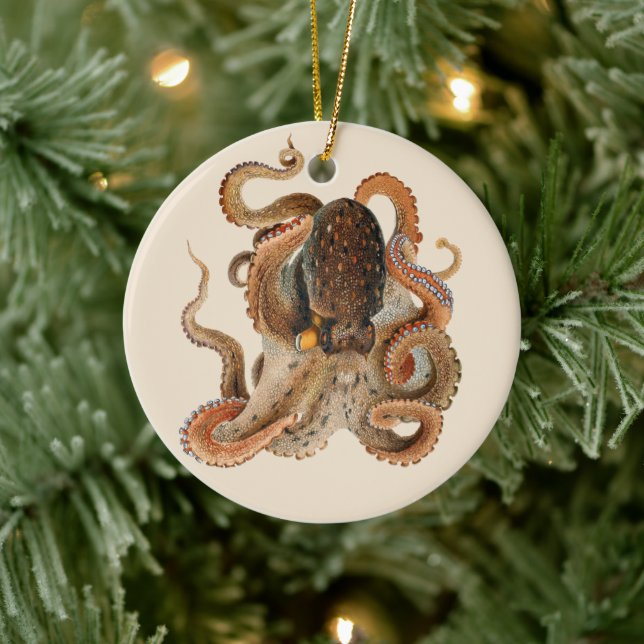 Octopus Vulgaris, Gamla Marina Djur Julgransprydnad Keramik (Träd)