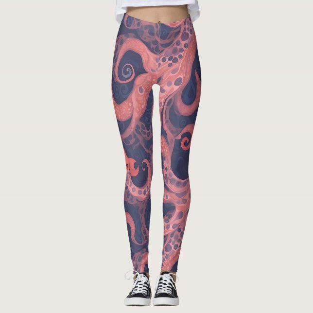 Octopus Watercolor Colorful Personlig Mönster Leggings (Framsida)