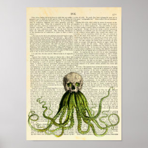 Octopus Wearing a Skull, gotiic, Horror, Squid Art Poster