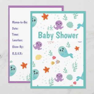 Octopus Whales Ocean Baby Shower Inbjudningar