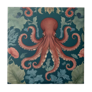 Octopus William Morris stil Sea Marine Kakelplatta