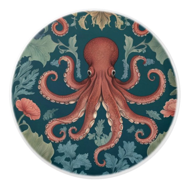 Octopus William Morris stil Sea Marine Knopp (Framsidan)