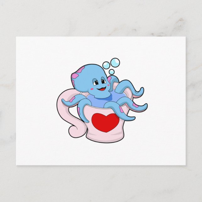 Octopus with Heart Cup.PNG Vykort (Framsida)