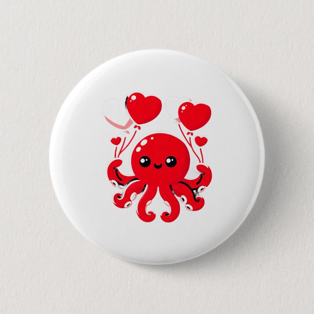 Octopus With Heart Lloons Adorable Valentines Day  Knapp (Framsida)