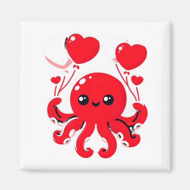 Octopus With Heart Lloons Adorable Valentines Day  Magnet (Framsidan)