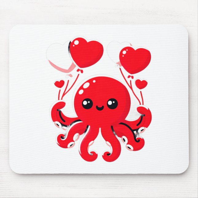 Octopus With Heart Lloons Adorable Valentines Day  Musmatta (Framsidan)