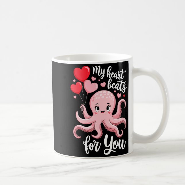 Octopus With Heart Lloons My Heart Beats For You V Kaffemugg (Höger)