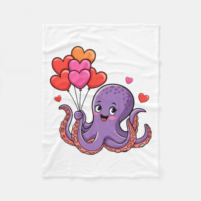 Octopus With Heart Lloons Valentine Day  Fleecefilt (Framsidan)