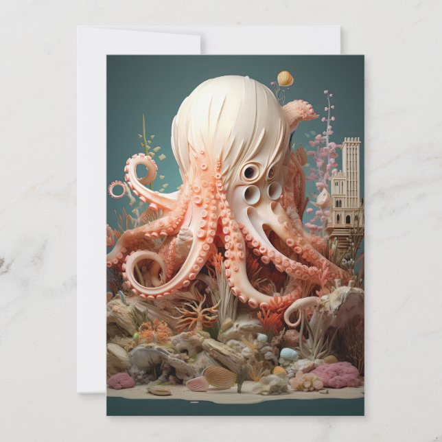Octopus World Underwater Fantasy Ocean Abstrakt Inbjudningar (Framsida)
