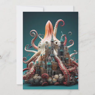 Octopus World Underwater Fantasy Ocean Abstrakt Inbjudningar