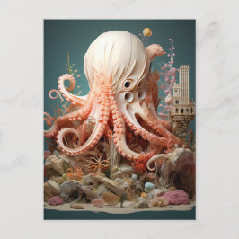 Octopus World Underwater Fantasy Ocean Abstrakt Vykort
