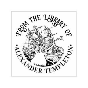 Octopus Wrapped runt Frakt #2 Bibliotek Bok Namn Självfärgande Stämpel