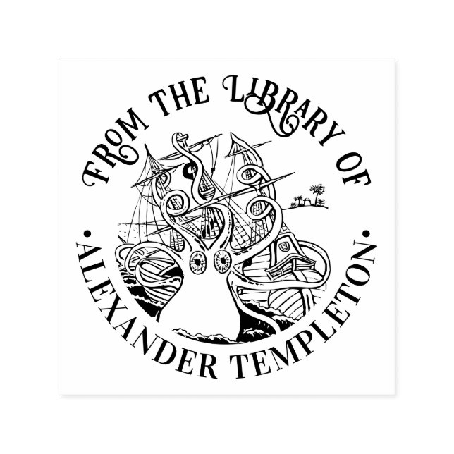 Octopus Wrapped runt Frakt #2 Bibliotek Bok Namn Självfärgande Stämpel (Design)