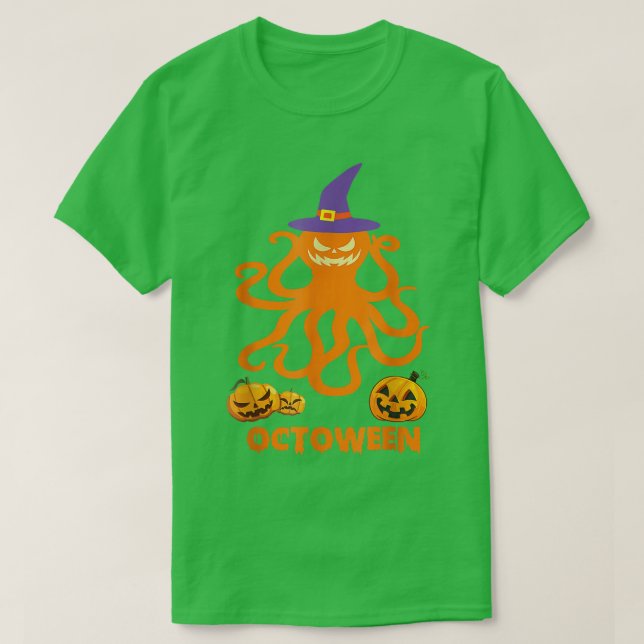 Octoween Happy halloween Funny Octopus Pumpkin Wit T Shirt (Design framsida)