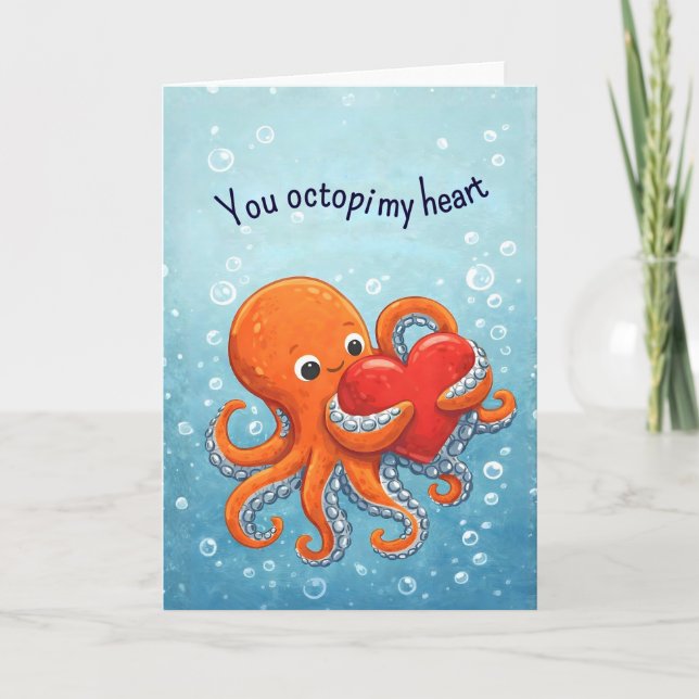 Octupus lover Cute Valentine Helgkort (Framsida)