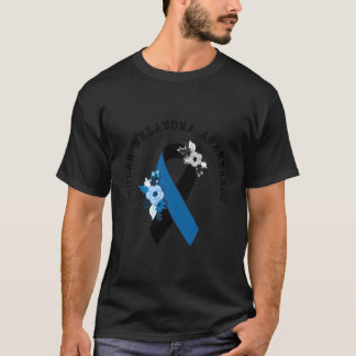 Ocular Melanoma Awareness Blommigt Black Ribbon T Shirt
