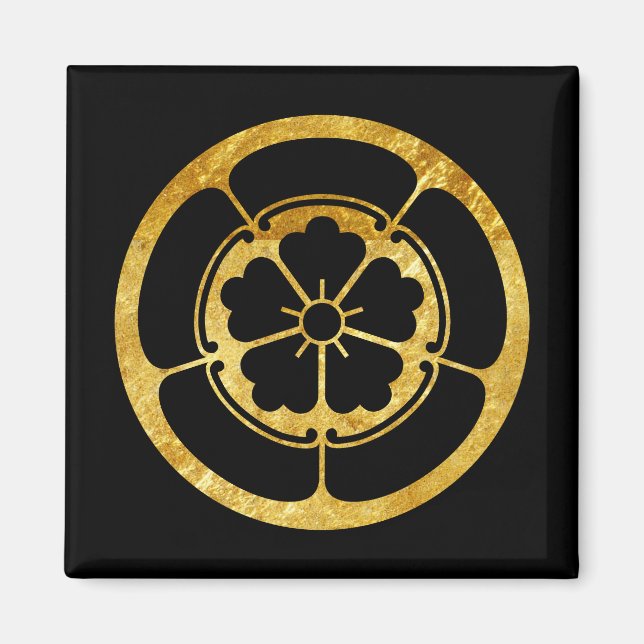 Oda Mon Japansk samurai klan guld på svart Magnet (Framsidan)