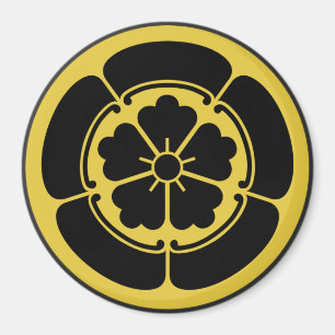 Oda Mon Japansk samurai klan gult på svart Magnet
