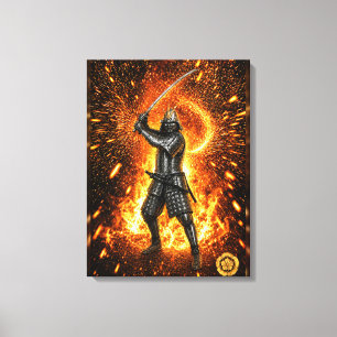 Oda Nobunaga Samurajrustning i lågor 18x24 Canvastryck