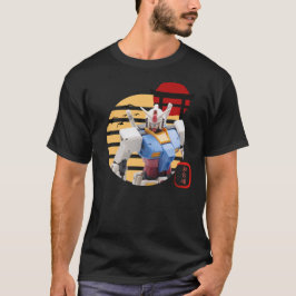 Odaiba Tokyo Japan Gundam Robot med Vintage Sunse T Shirt