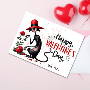 Odd Black Cat med Red Hat Alla hjärtans dag Julkort