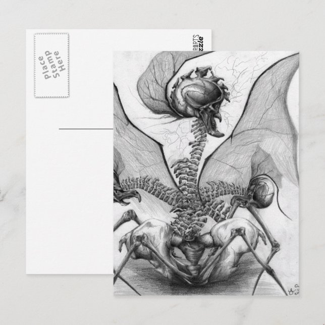 Odd Bone Fellow Fantasy Goth Skeleton Monster Art Vykort (Fram/baksida)