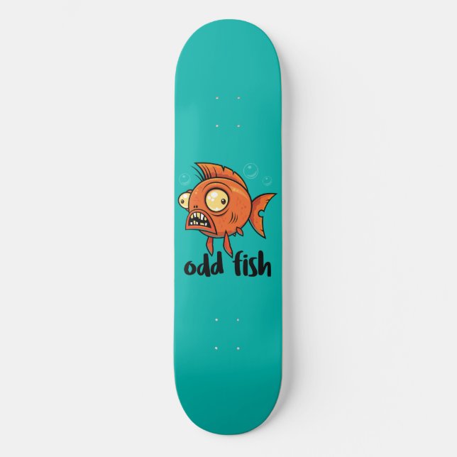 Odd Fish Quirky Funny Orange Goldfish Tecknad Mini Skateboard Bräda 18,5 Cm (Framsida)