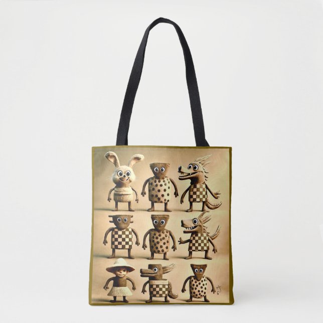Odd Friends – Checker & Dots Creature Family Tote  Tygkasse (Framsida)