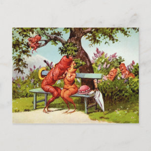Odd Victorian Kissing Carrots Postcard Vykort