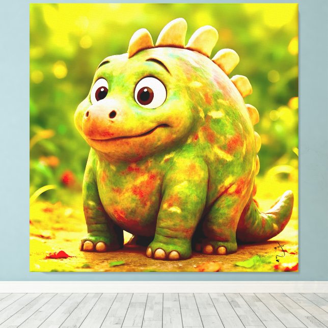 OddFriends - Cute Knubbig Dino Poster Canvastryck (Insitu (trägolv))