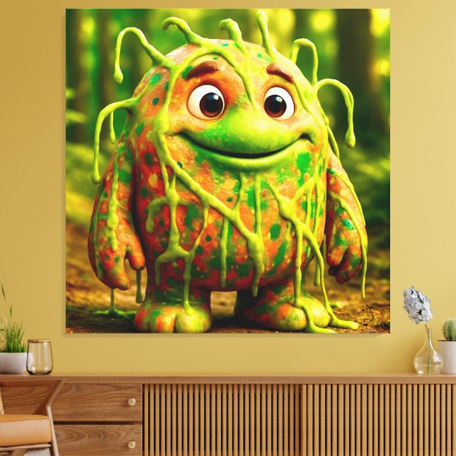 OddFriends - Gooey Grönt Monster Poster Canvastryck (Insitu (Vardagsrum))