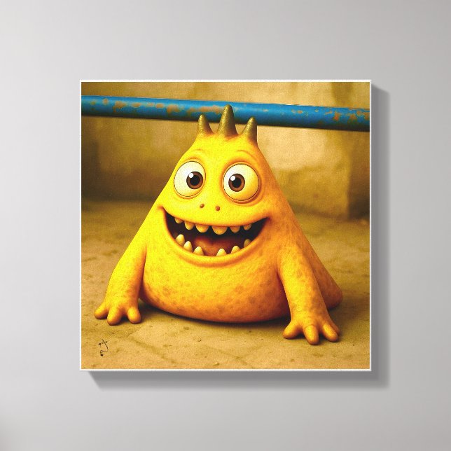 OddFriends - Lycklig Gult Monster Poster Canvastryck (Framsida)
