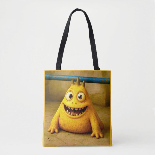 OddFriends - Lycklig Gult Monster Poster Tygkasse (Framsida)