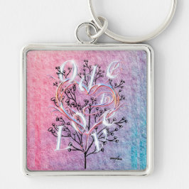 Ode till Kärlek Premium Keychain Fyrkantig Silverfärgad Nyckelring