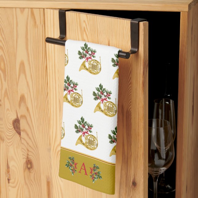 Ode till Nutcracker Fransk Horn Guld accent Kökshandduk (Thirds Fold)