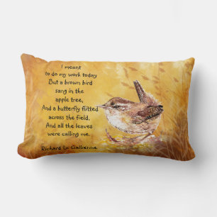 "Ode to Vår" Watercolor Brown Bird Nature Dikt Lumbarkudde