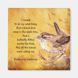 "Ode to Vår" Watercolor Brown Bird Nature Dikt Magnet