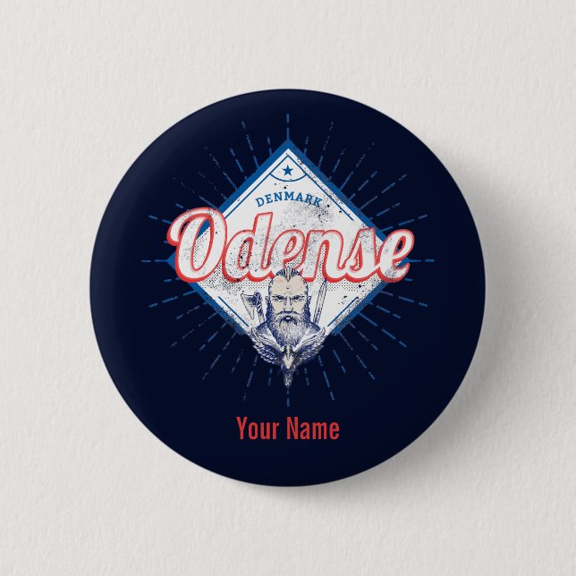 Odense City Danmark Retro Viking Vintage Souvenir Knapp (Framsida)