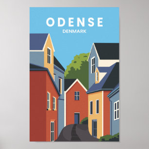 Odense Danmark Berömd Travel Ställe Illustration Poster