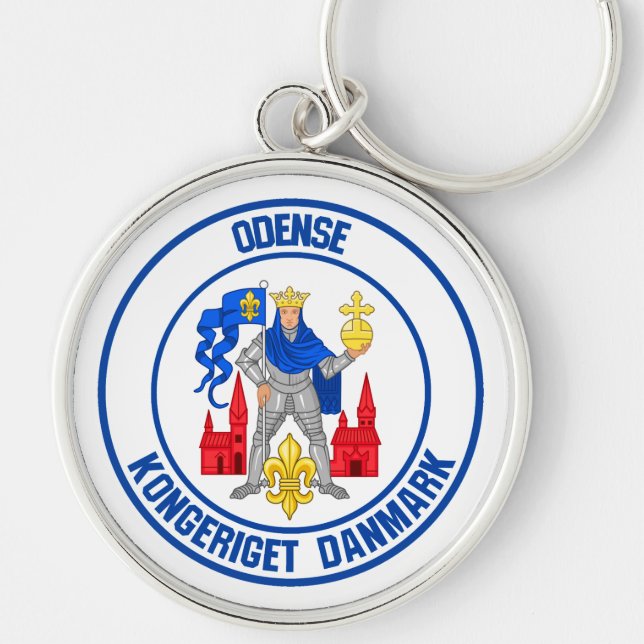Odense Round Emblem Rund Silverfärgad Nyckelring (Framsidan)