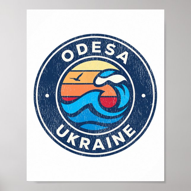Odesa Ukraina Vintage Nautilus Vågor Design  Poster (Framsidan)